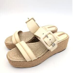 Sam Edelman Carson Platform Wedge Espadrille Slide Sandal Cream Size US8 EU38.5
